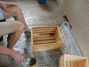 Staining the crates with driftwood stain - the slight roughness on the wood gave it a more rustic feel